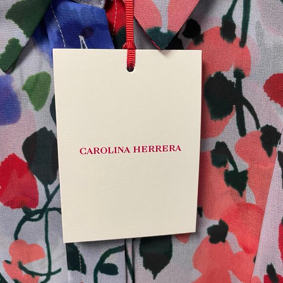 NWT Carolina Herrera Classic Long Sleeve Button Down Celeste Multi Floral Size 2 - Picture 5 of 9